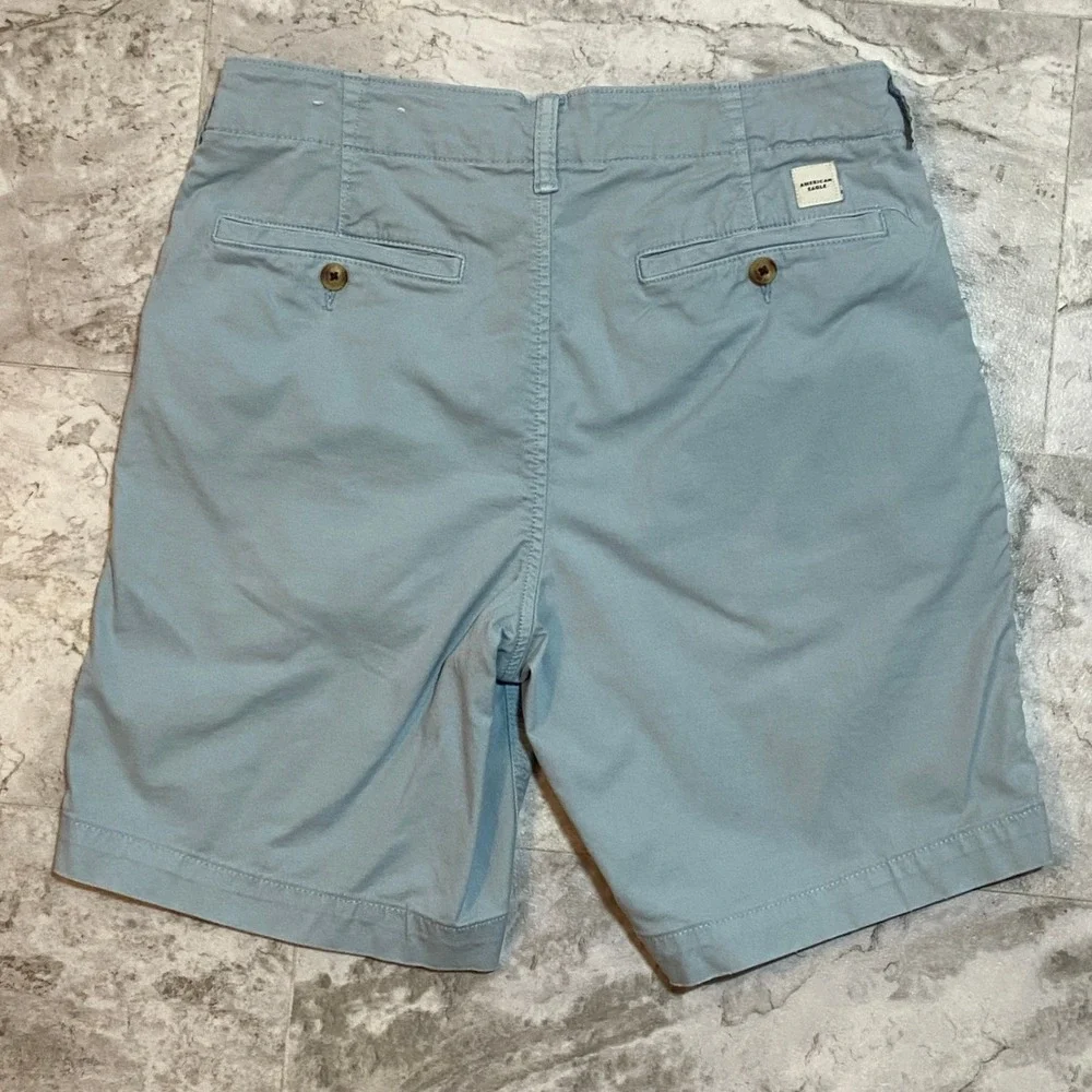 American Eagle Men's Flex Chino Shorts Light Blue Size 31 Stretch Flat Front